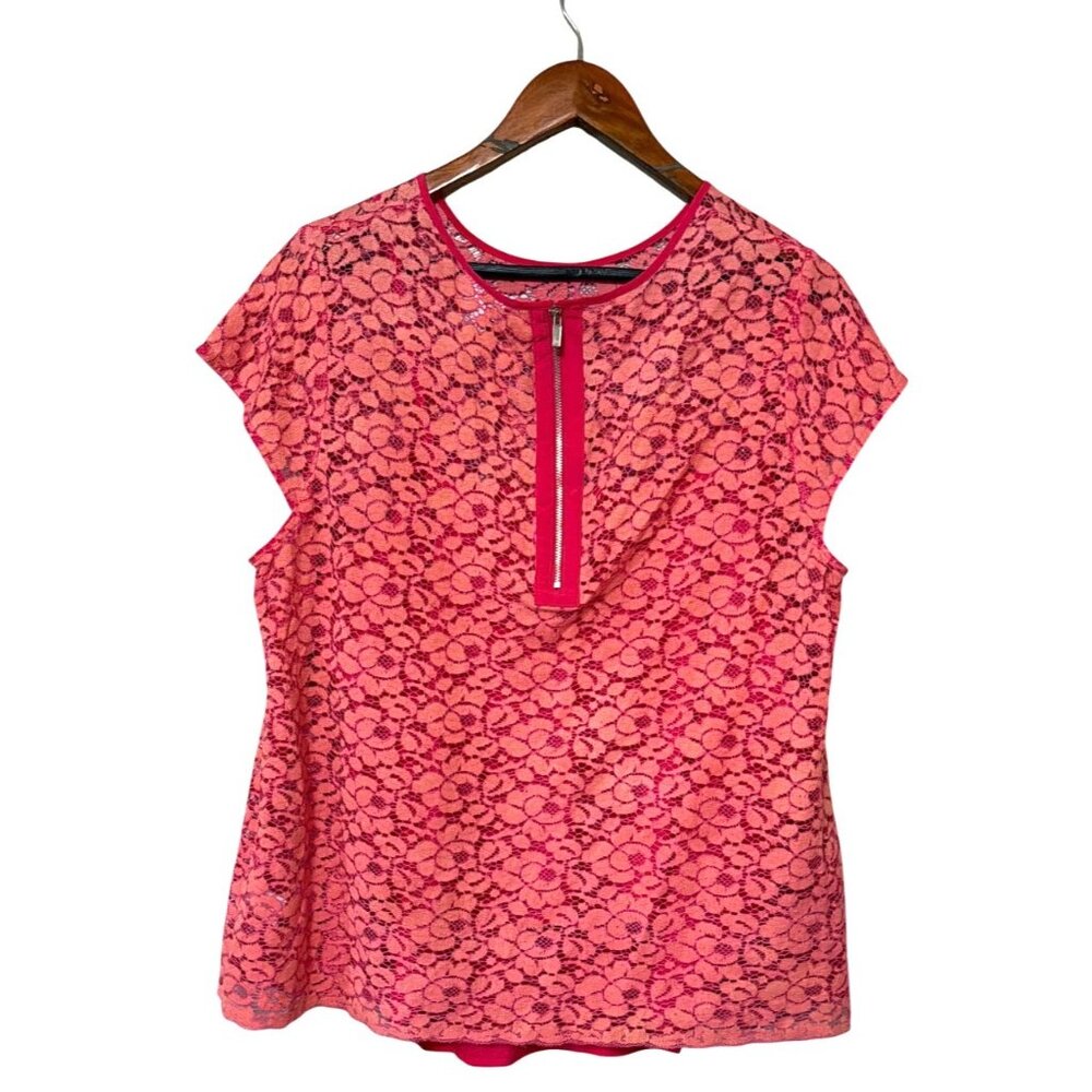 Liz Claiborne Womens Pink Lace Overlay Top With Back Zipper Accent Size 2X - Picture 2 of 7